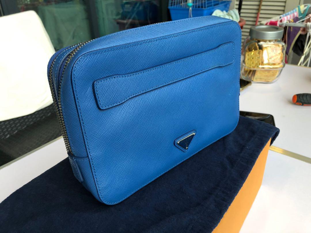 Prada Blue Saffiano Leather Clutch Bag Men s Fashion Bags Belt bags Clutches and Pouches on Carousell