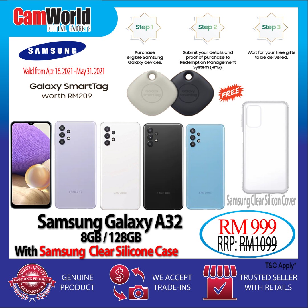 samsung galaxy a32 8gb ram 128gb with samsung smart tag samsung clear standcase