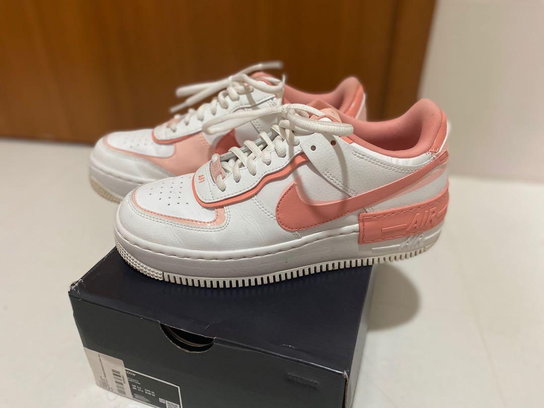 Second hand Nike Air Force 1 Shadow trainers in white and coral