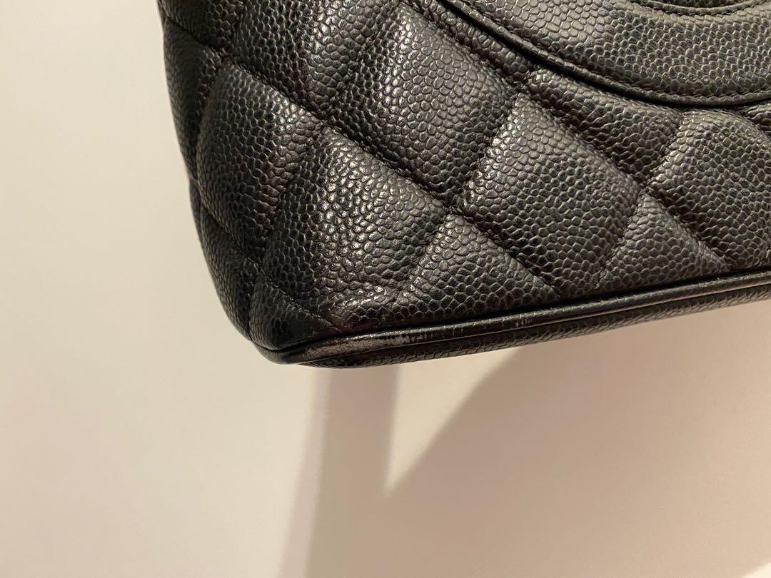CHANEL MEDALLION Caviar Skin Leather Black Tote Bag #2508 Rise-on