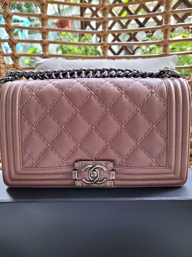 Authentic Chanel Boy Bag in Double Stitch, Luxury, Bags & Wallets on  Carousell