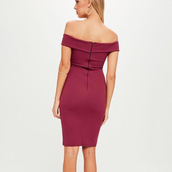 Missguided v front bardot midi dress outlet