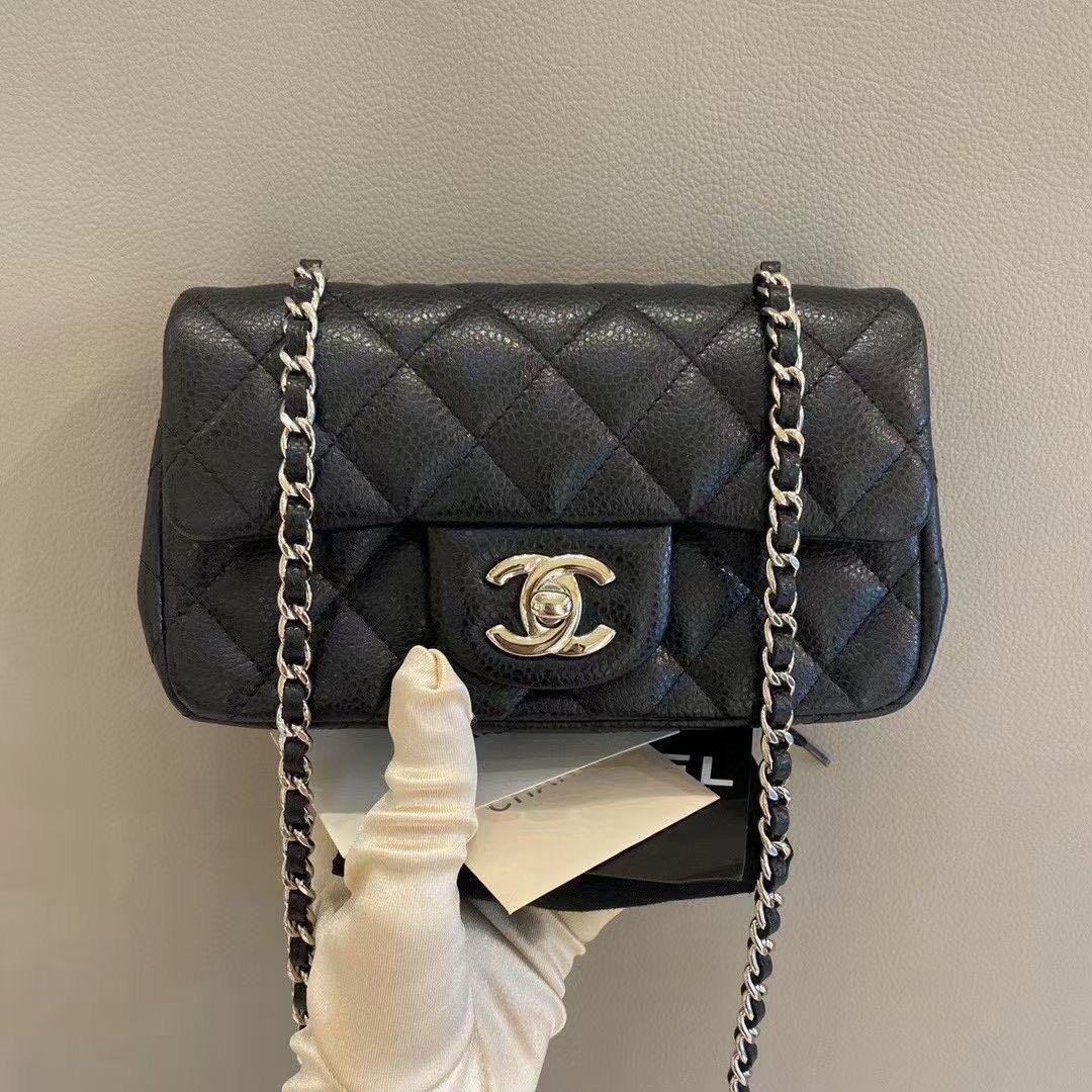 Chanel Classic Mini Rectangular 18C Black Quilted Caviar with