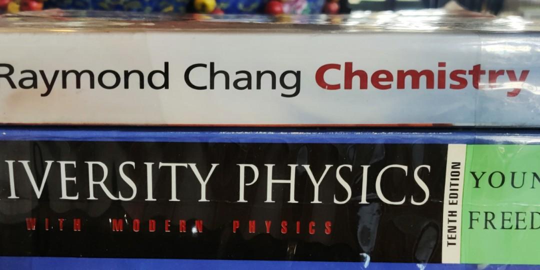 College Chemistry & Physics textbooks (Category: Textbooks) located in Pasig City. Submitted by ulappp (Listing ID 1079007450, Image 2). Description: University Physics 10th edition by Young & Freedman - P700, paperback, no highlights or markings, in excellent condition (SOLD) Chemistry 7th edition by Raymond Chang - P1000, colored, no highlights or markings, in excellent condition.