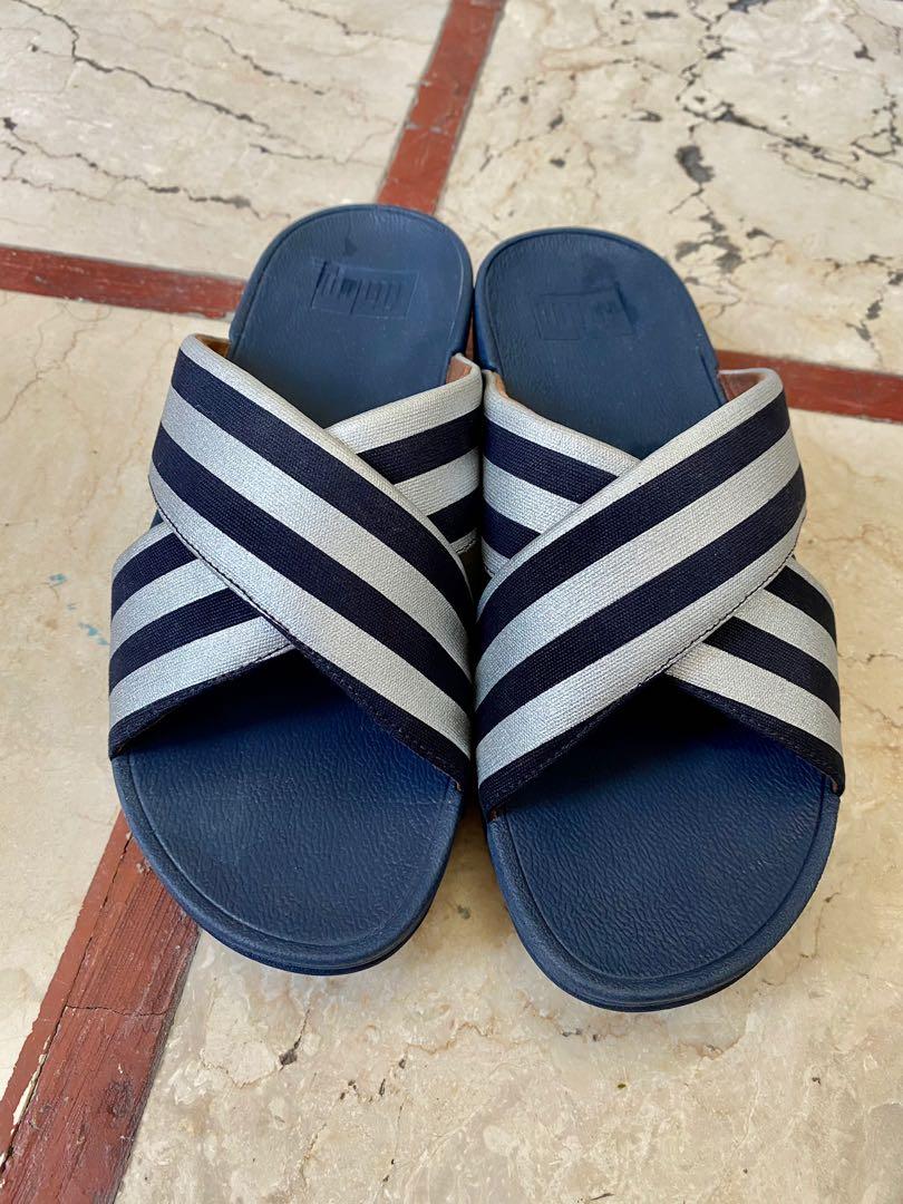 Authentic Fitflops Lulu Metallic Stripe Slides Women s Fashion