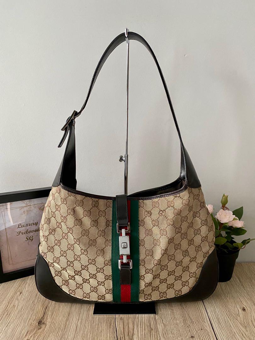 PRELOVED Gucci Green Leather and GG Canvas Jackie Shoulder Hobo