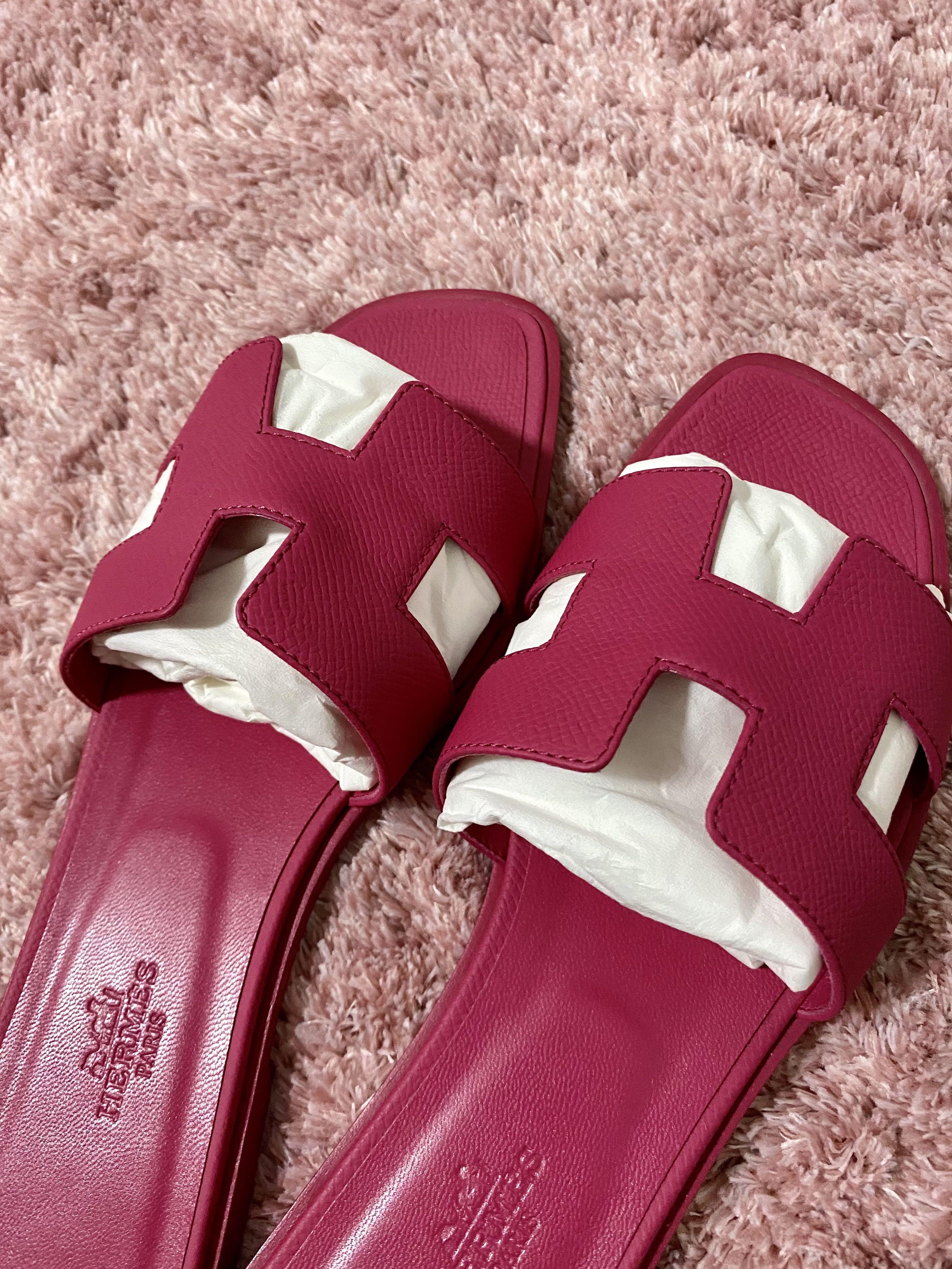 Authentic Hermes Oran Sandals in Rose Azalee Size 38.5