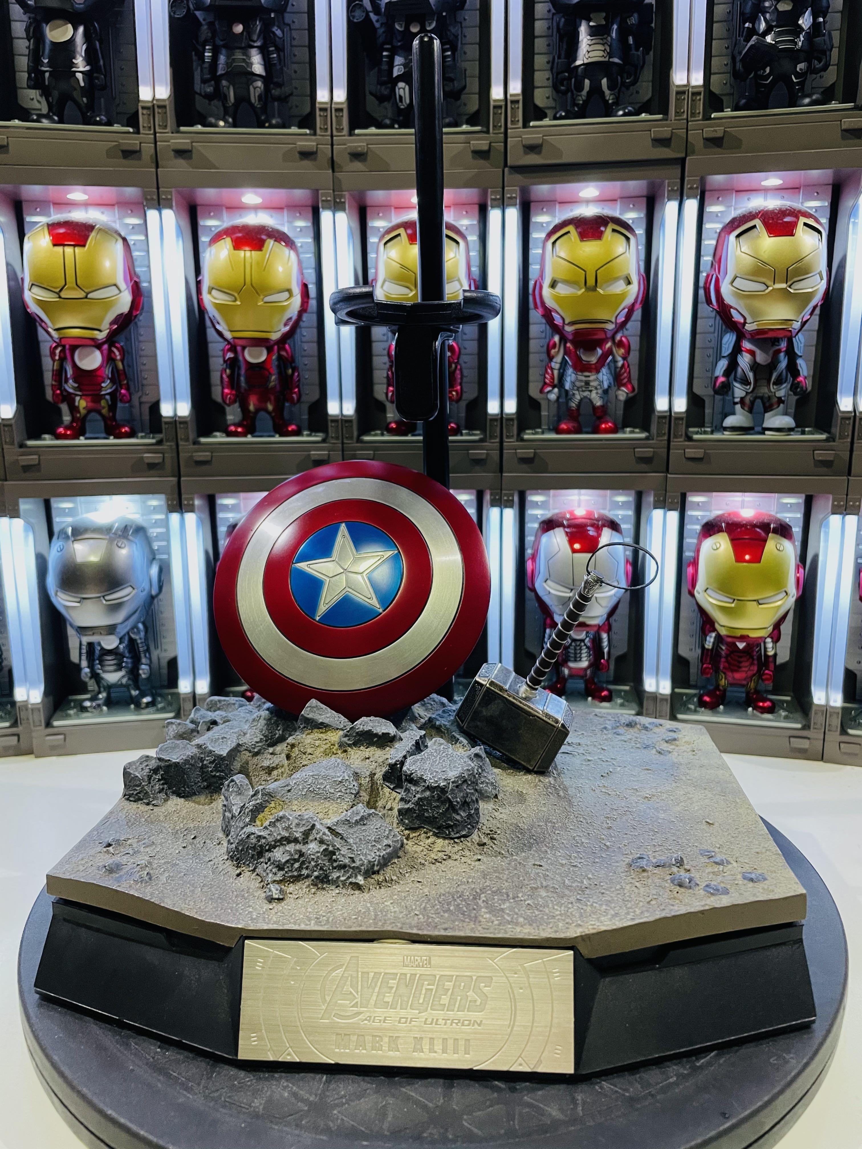 Iron Man MK43 LED Light Helmet Captain America Shield Thor Hammer With Base 