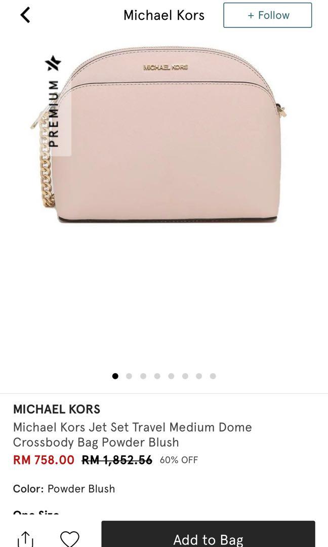 Michael Kors Jet Set Travel Medium Dome Leather Crossbody Powder Blush Pink