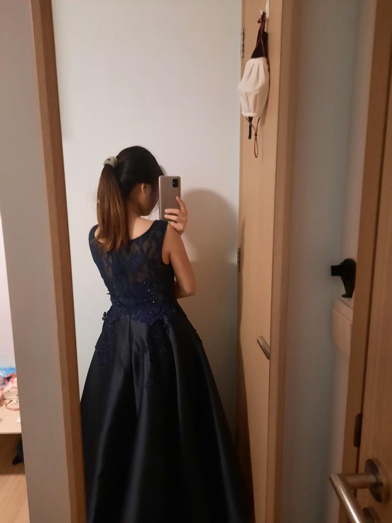 Elegant navy blue prom dress hotsell