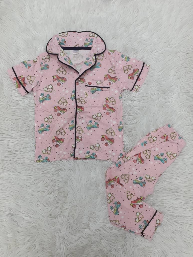 Set Pyjamas Baju Tidur Kemeja Butang Poket Comel Depan Seluar Panjang Babies Kids Girls Apparel 4 To 7 Years On Carousell