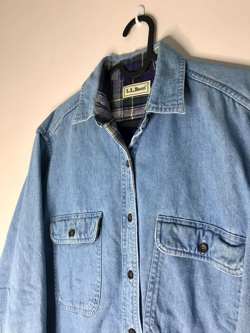 Vintage Ll Bean Denim Flannel Lined Shirt, Men'S Fashion, Tops & Sets,  Tshirts & Polo Shirts On Carousell