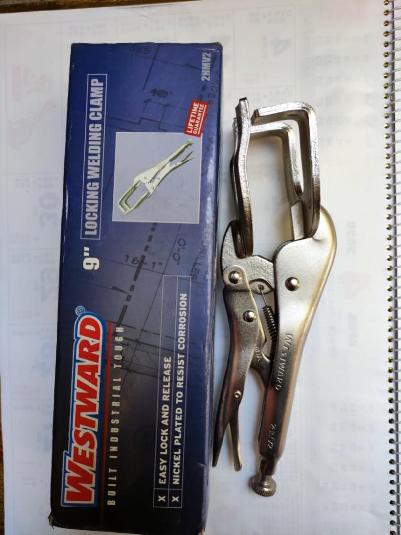 Westward 9 inches Locking Welding Clamp (Category: Construction Tools & Equipment) located in Caloocan City. Submitted by dianethriftstore (Listing ID 1078964336, Image 1). Description: Locking Welding Clamps, Locking Welding Clamp, Max. Opening 1 5/8 in, Throat Depth 1 5/8 in, Clamping Force Not Rated, Nominal Clamp Size 9 in, Number of Pieces 1, Swivel Pad No, Tether Capable, Overall Clamp Length 9 in, Chrome Plated, Chrome Vanadium Steel, Lock