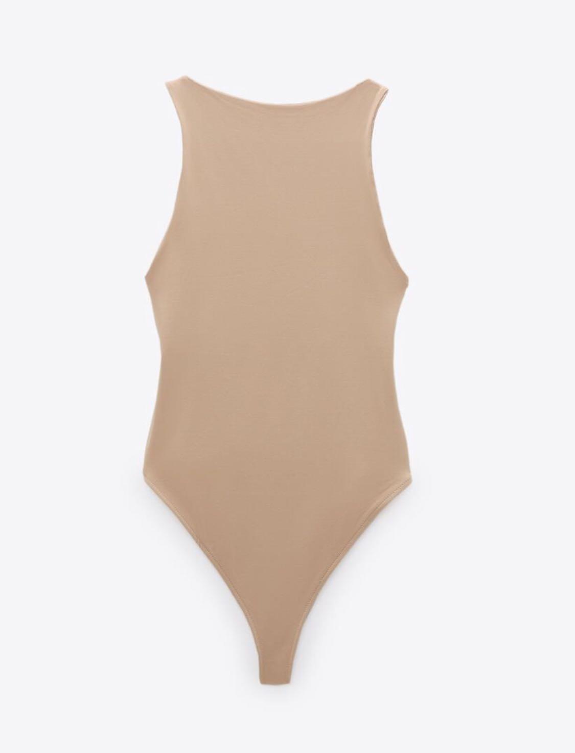 Zara Halter Neck Bodysuit in Beige-Pink