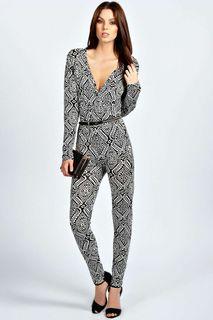 Boohoo Lottie Monochrome Wrap Over Jersey Jumpsuit -> Dress