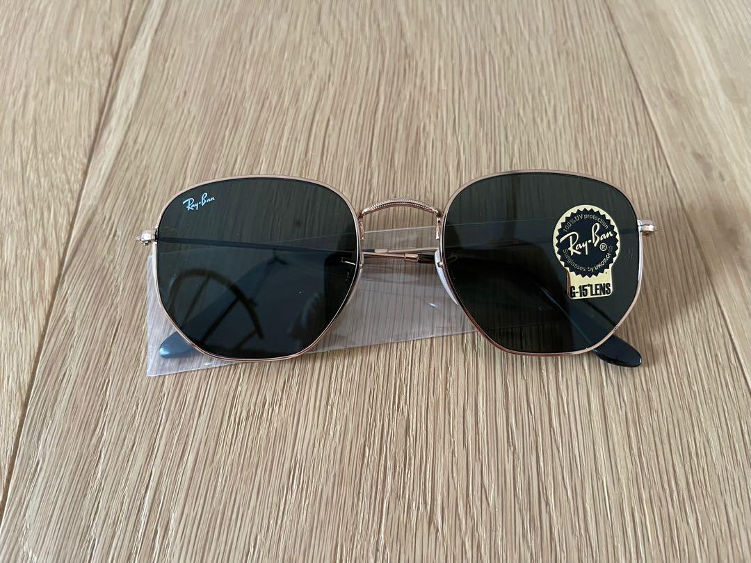 BRAND NEW 247 RAY BAN HEXAGONAL FLAT LENSES RB3548N 001 54 21 SUNGLASSES WITH GREEN TINT LEN