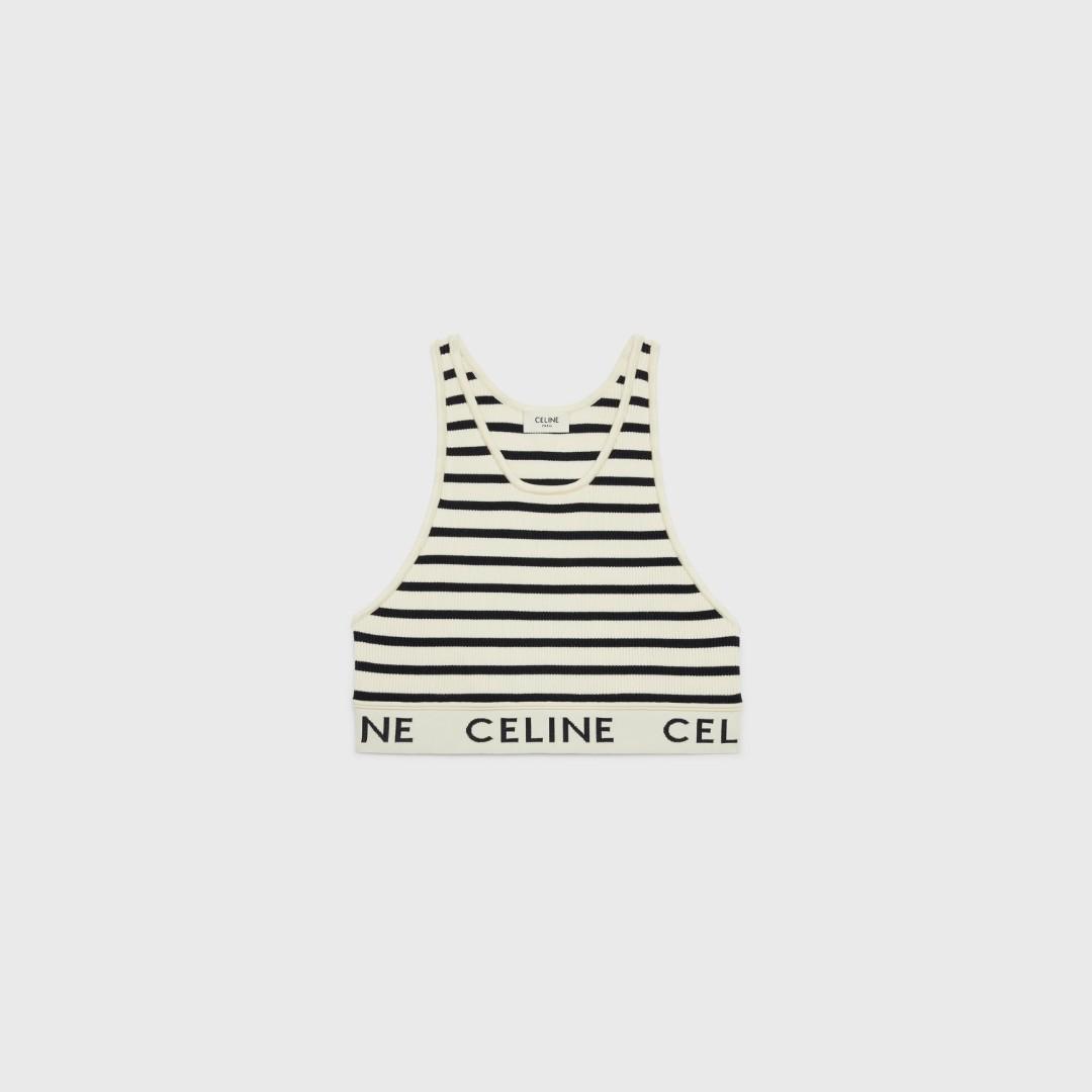 Celine striped crop top, Women's Fashion, Tops, Sleeveless on Carousell
