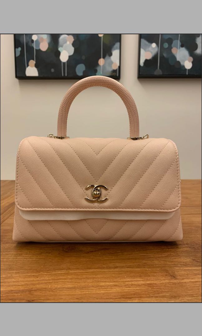 Chanel coco handle mini (24cm) beige pink 20A, Luxury, Bags & Wallets on  Carousell