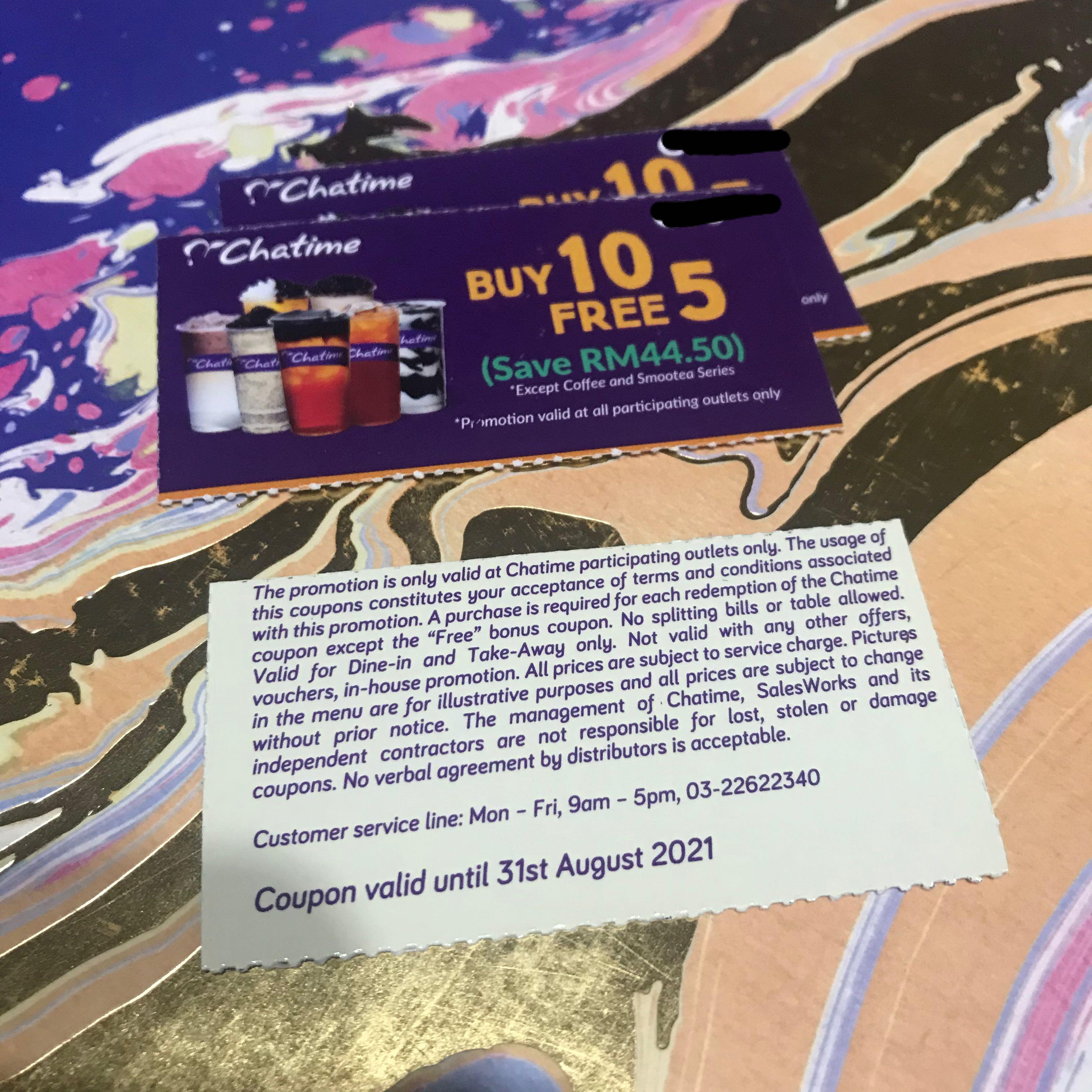 Chatime Vouchers Buy 10 Free 5, Tickets & Vouchers, Vouchers ...