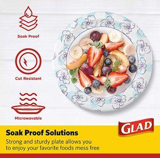 Glad Round Disposable Paper Plates for All Occasions | Soak Proof, Cut Proof, Microwaveable Heavy Duty Disposable Plates | 10" Diameter, 50 Count Bulk Paper Plates