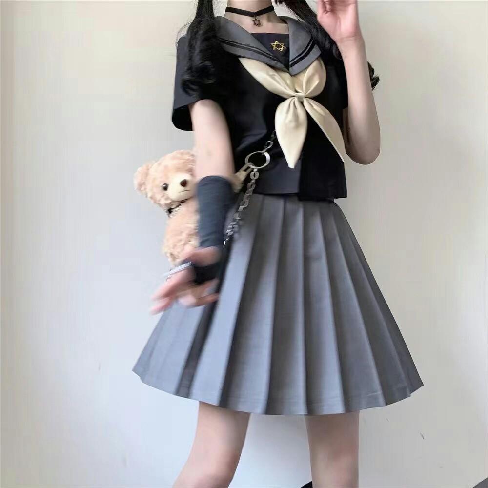 日系jk制服裙套裝全套正版暗黑系水手服夏季短袖款不良少女學院風 女裝 上衣 長袖衫 Carousell