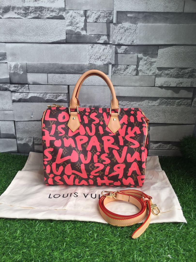 Louis Vuitton, Bags, Louis Vuitton Limited Edition Speedy 3 Pink Graffiti  Monogram Canvas Hand Bag