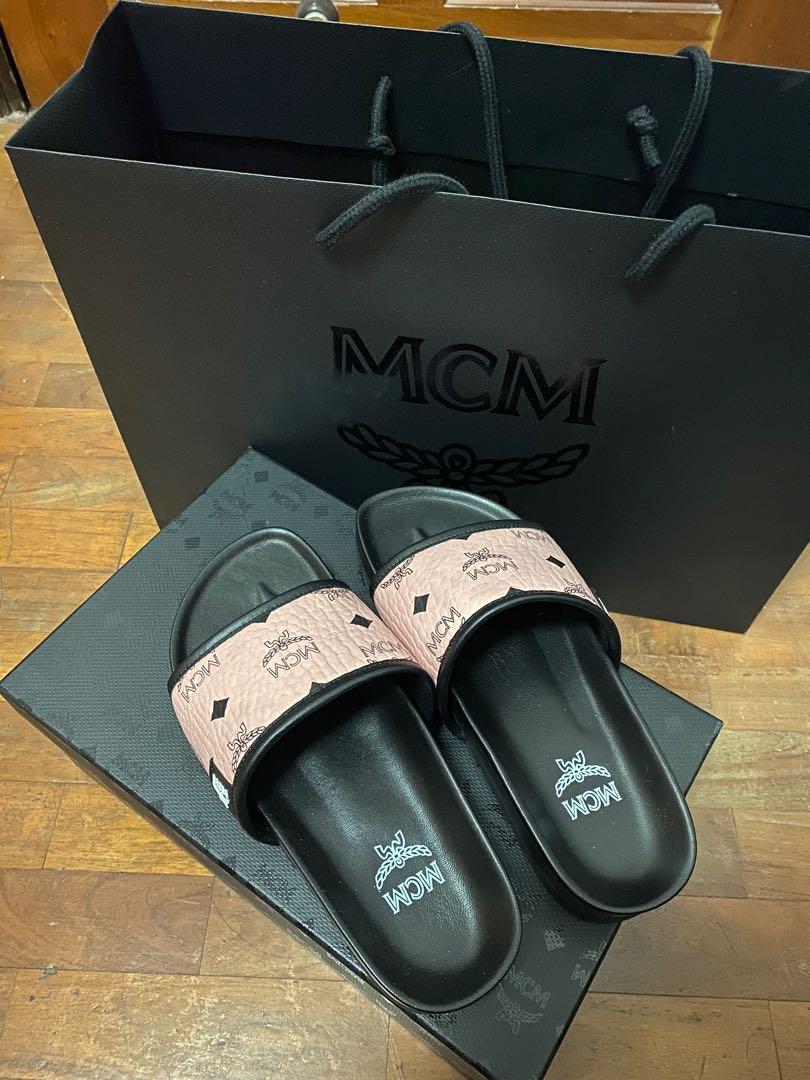 Mcm rose gold slides hotsell