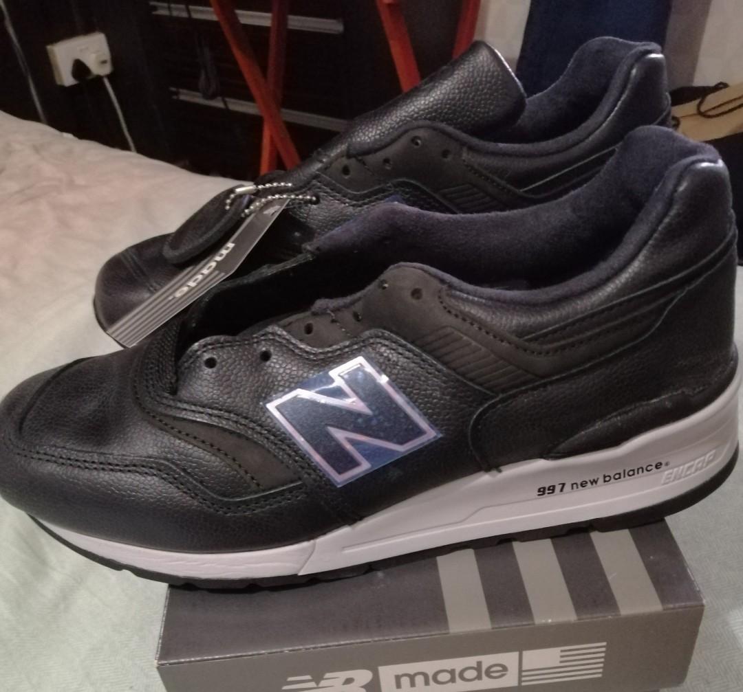 New balance 997 black leather cheap