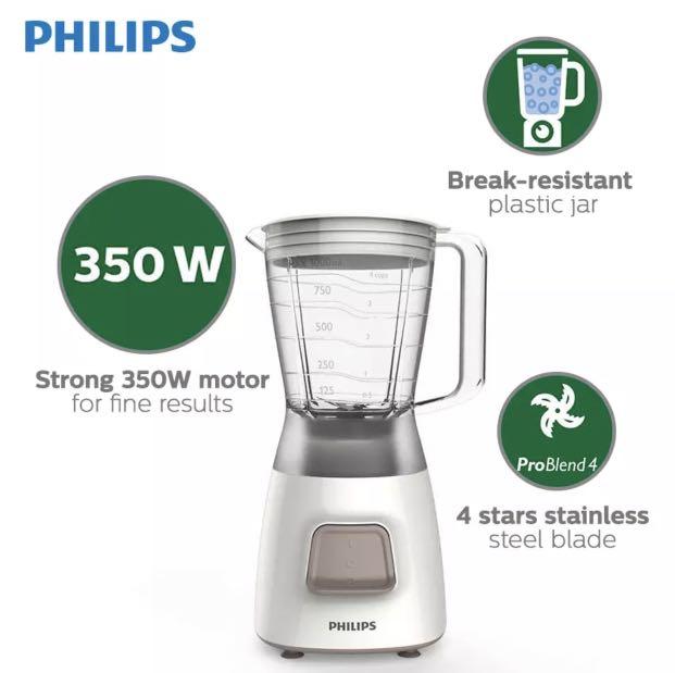 Philips Daily Basic Blender (Category: Juicers, Blenders & Grinders) located in Pasig City. Submitted by marketplacesellinginc (Listing ID 1082795429, Image 2). Description: Healthy Smoothies, sauces & ice crushing everyday With 450W and motor overheating protection Only Philips offers you this reliable and long-lasting blender with excellent performance to make silky smoothies, fine sauces, well ground condiments and ice crushing Specifications 