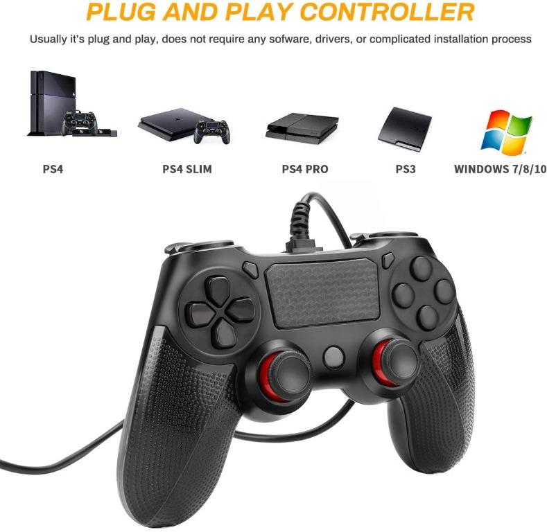 Powcan PS4 Controller Wired Controller for Playstation 4 Dual Vibration Shock Joystick Gamepad for PS4 PS4 Slim PS4 Pro and PC Windows 7 8 10 with