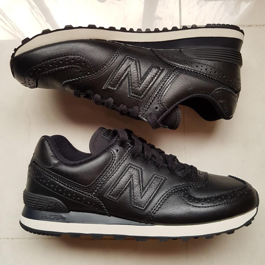 Rare New Balance 574 full Nappa Leather brogues sneakers shoes vintage black NB made US9 9