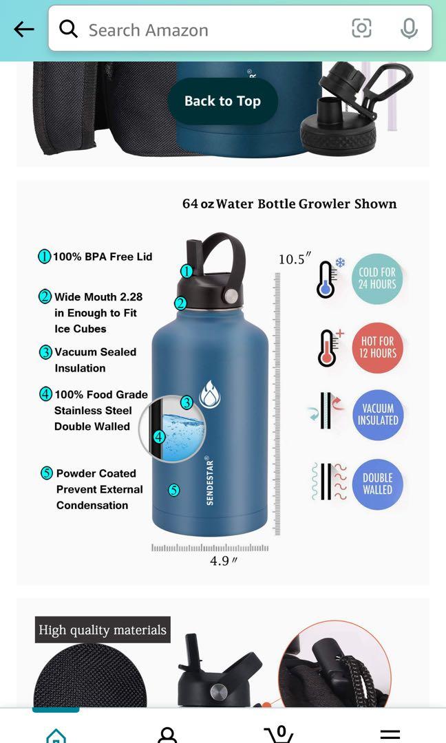 SENDESTAR 64 oz Water Bottle Double Wall Vacuum Insulated Leak