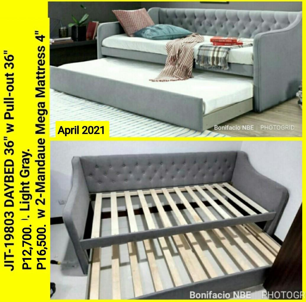 Sofabed or Daybed 36" w pull out 36" (Category: Sofas) located in Binan City. Submitted by mark.365 (Listing ID 245677699, Image 1). Description: Daybed 36" Jit-19803 w pull out 36" P12,700 light Grey. Dimension: L 209cm x W 100cm x H 83cm.
