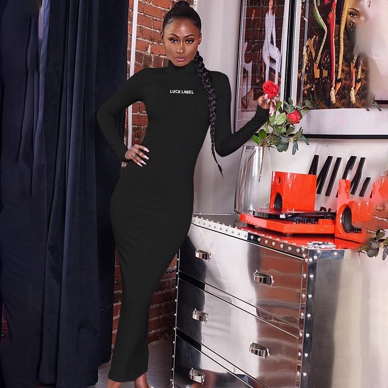 Long sleeve black on sale maxi dress casual