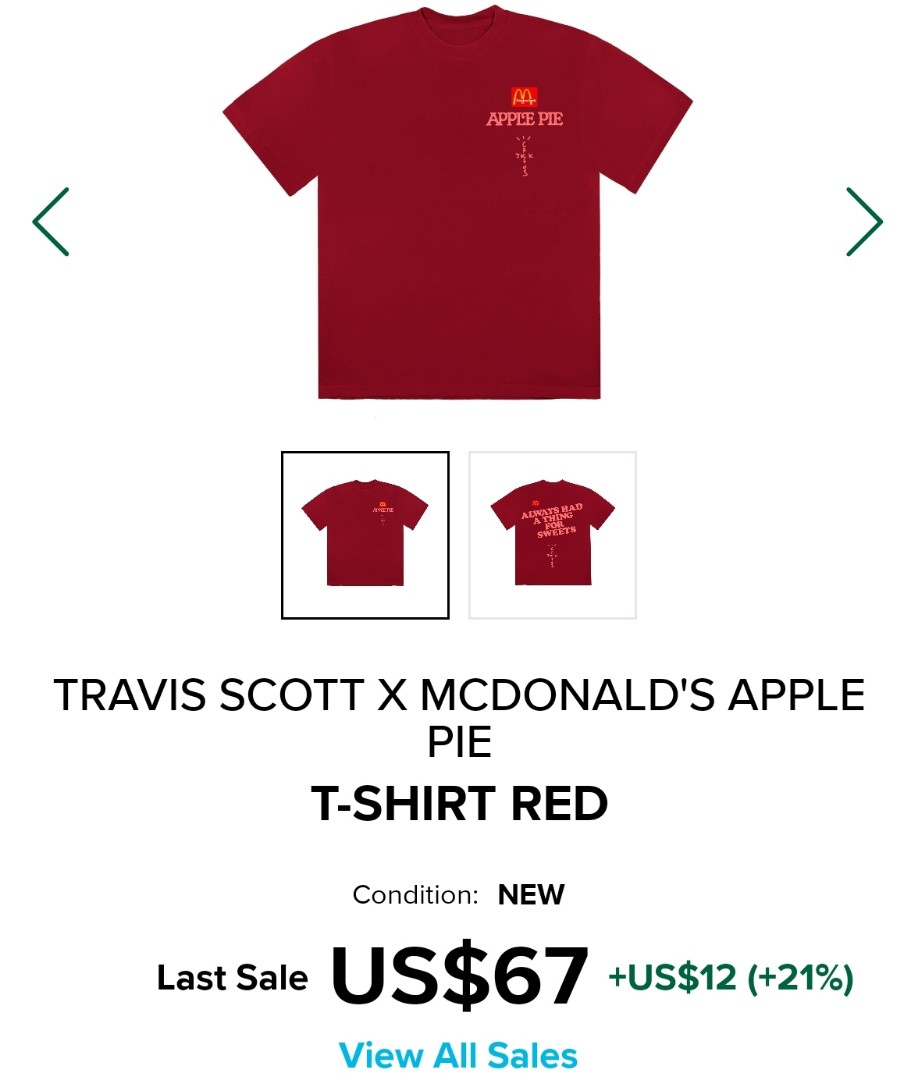 Travis Scott x Mcdonalds Apple Pie Tee Men s Fashion Tops Sets