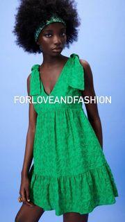 Viktoria Green Embroided Ribbon Mini Dress