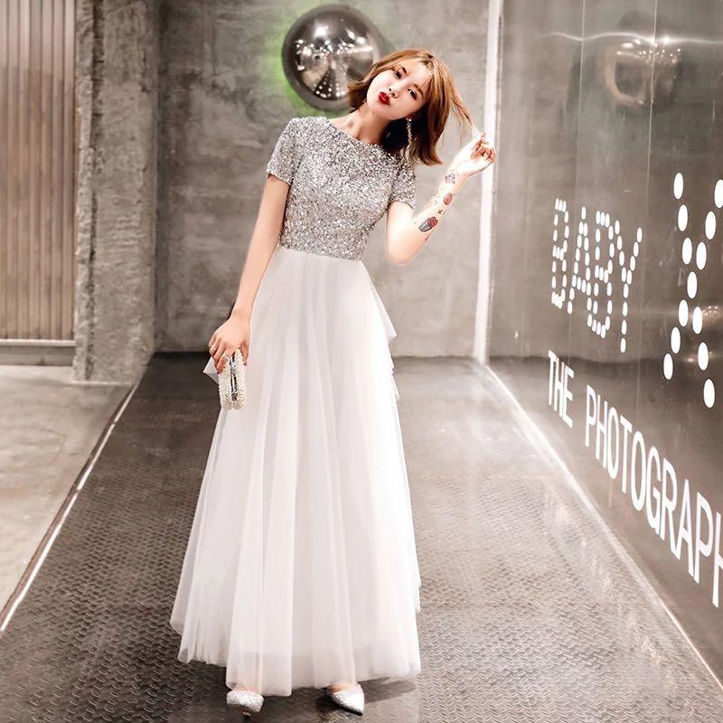 Shiny white dress clearance