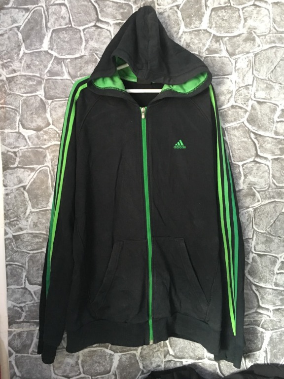 Adidas jacket black with green stripes hot sale