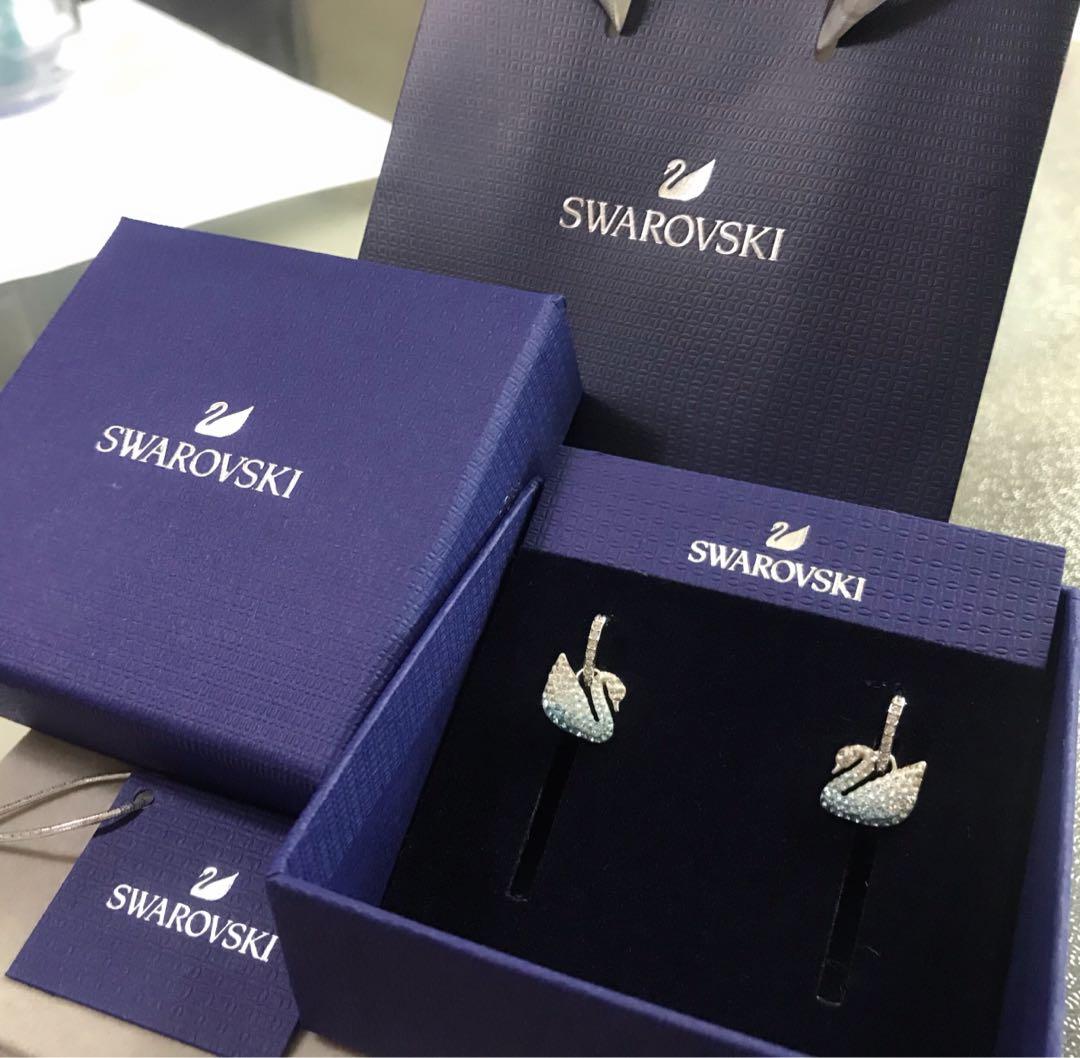 Authentic Swarovski Iconic Swan Pierced Earrings, Women's Fashion 