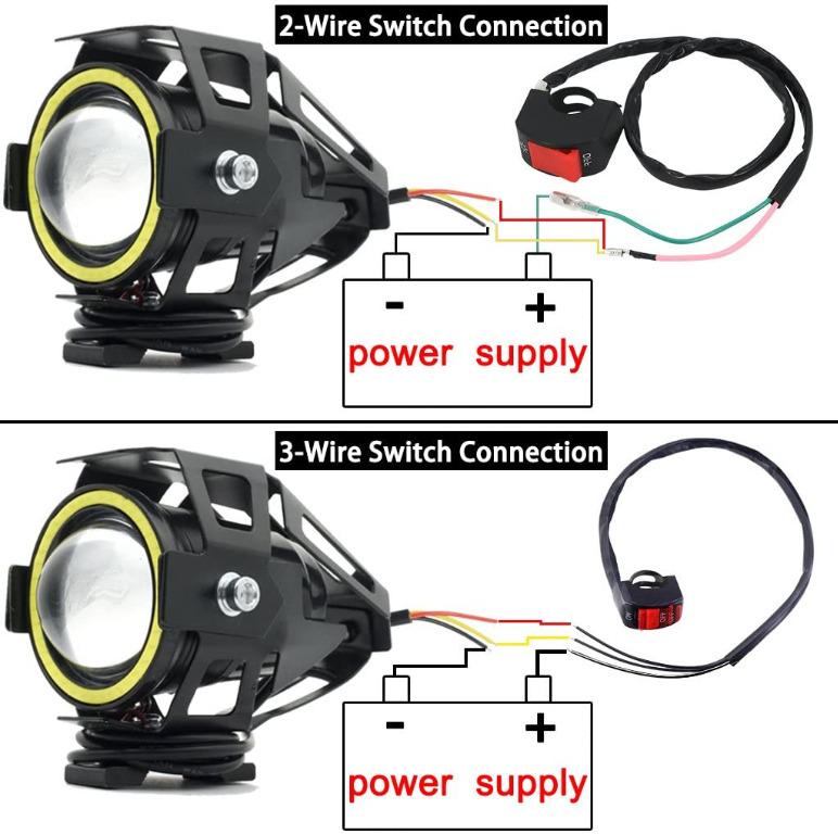 Motorcycle Headlights LED Spotlights Fog Lights with White Angel Eye Ring U7 CREE High Low Beam Strobe with Toggle Switch 15W 3000LM 6000K Waterproof for Motorbike Bike Bicycle Car Boat Truck 