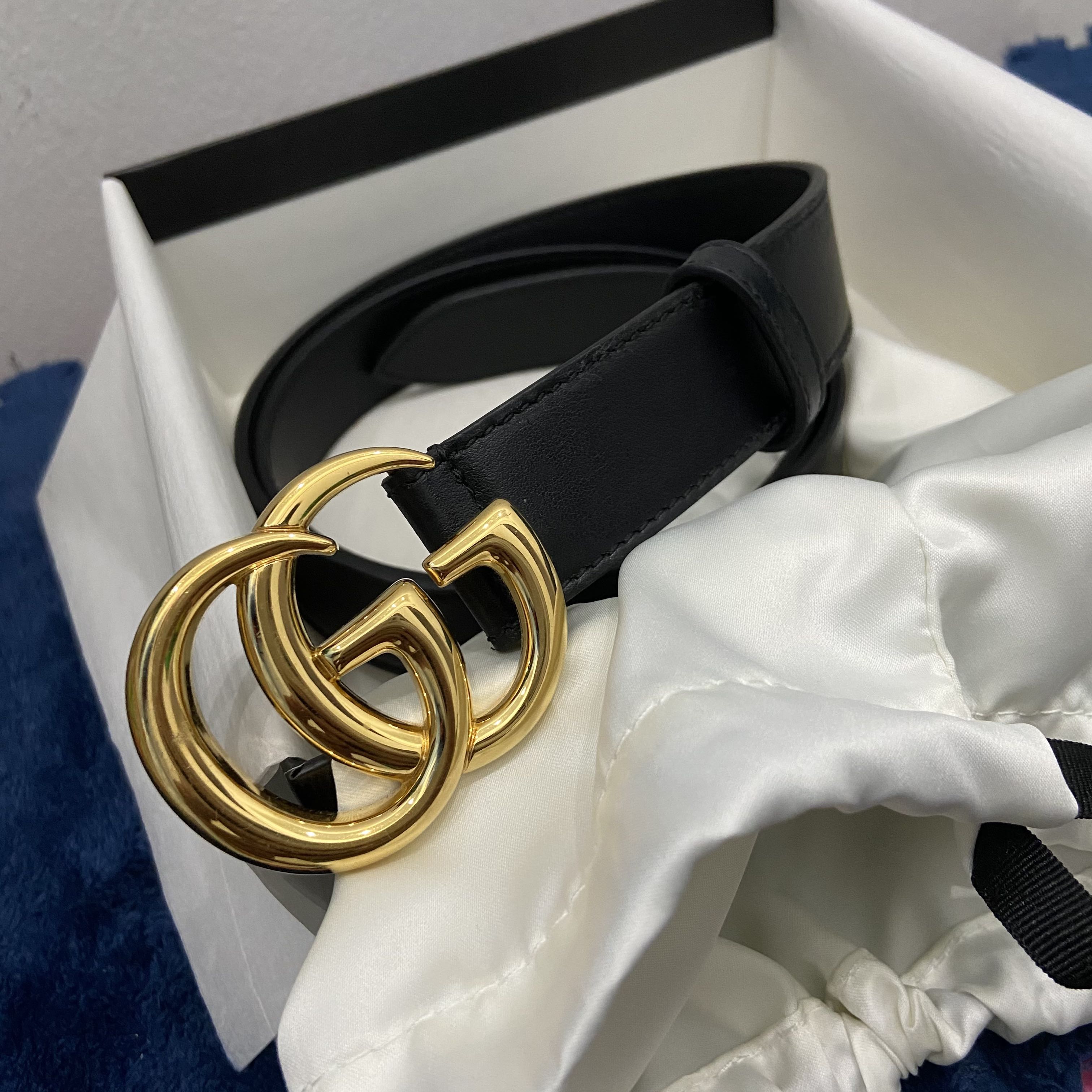 Gucci GG Marmont Leather Belt With Shiny Buckle