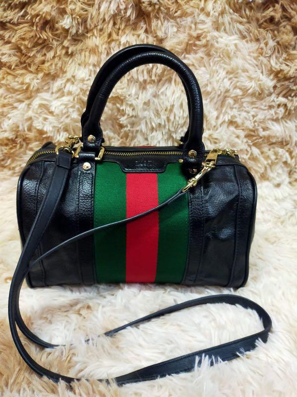 Gucci Vintage Web Boston Bag Satchel Small in Black, Luxury, Bags