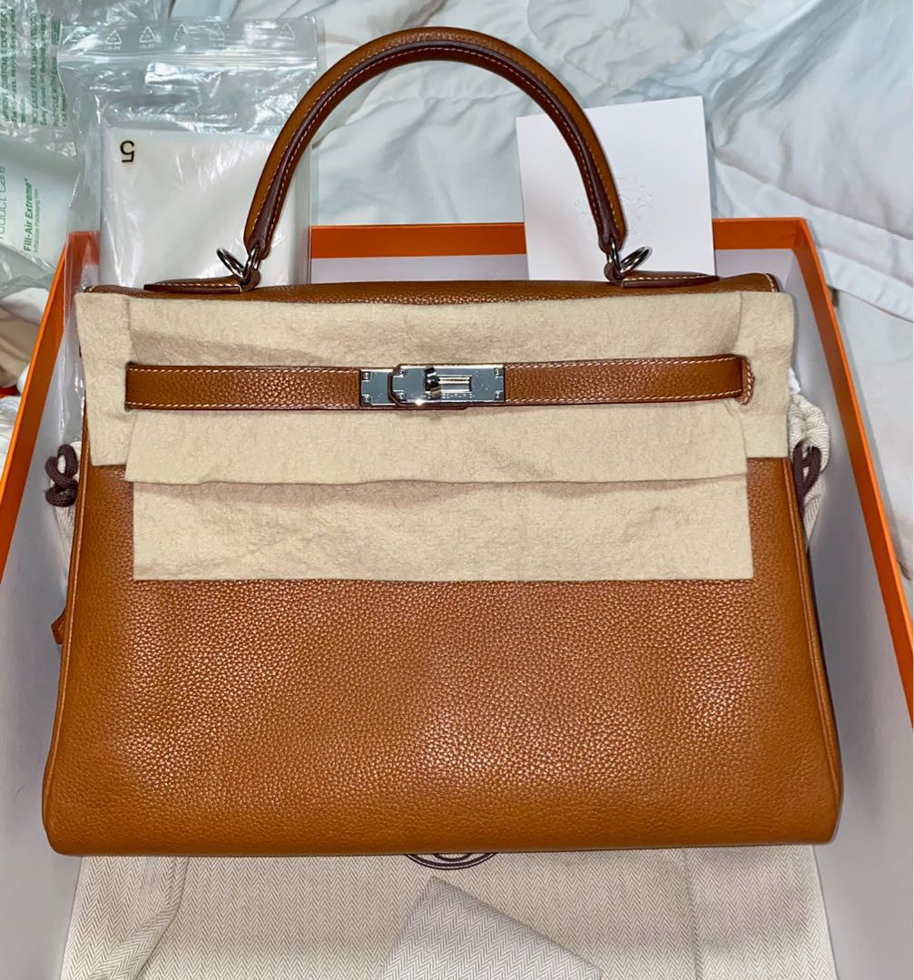 Hermes Vintage Brown Barenia Leather Kelly Sellier 32 Bag