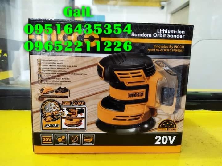 INGCO 20V Cordless Random Orbital Sander (Category: Construction Tools & Equipment) located in Caloocan City. Submitted by abieghail (Listing ID 1083011409, Image 3). Description: INGCO 20V Cordless Random Orbital Sander - CROSLI2001 Prices : ₱2,700.00 (Unit only) ₱1,300.00 (20V 2.0AH Li-ion Battery) ₱900.00 (2A Charger) ₱2,900.00 (20V 4.0AH Li-ion Battery) ₱1,400 (4A Charger) Specs : * Voltage:20V * No-load speed:10000/min * Bottom bass:125mm * 