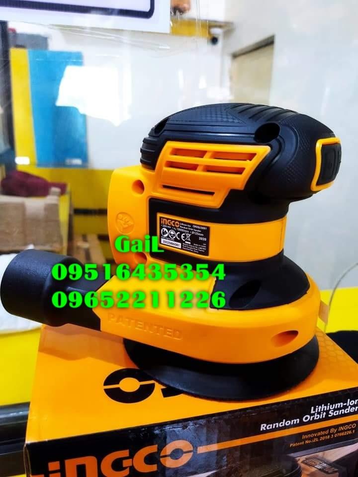 INGCO 20V Cordless Random Orbital Sander (Category: Construction Tools & Equipment) located in Caloocan City. Submitted by abieghail (Listing ID 1083011409, Image 2). Description: INGCO 20V Cordless Random Orbital Sander - CROSLI2001 Prices : ₱2,700.00 (Unit only) ₱1,300.00 (20V 2.0AH Li-ion Battery) ₱900.00 (2A Charger) ₱2,900.00 (20V 4.0AH Li-ion Battery) ₱1,400 (4A Charger) Specs : * Voltage:20V * No-load speed:10000/min * Bottom bass:125mm * 