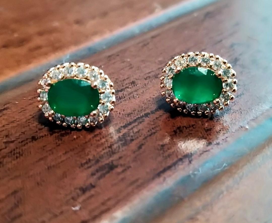 Jade Earrings (Category: Earrings) located in Makati City. Submitted by drawerph (Listing ID 1082888981, Image 1). Description: Jade Earrings with CZ halo in rosegold electroplated setting..