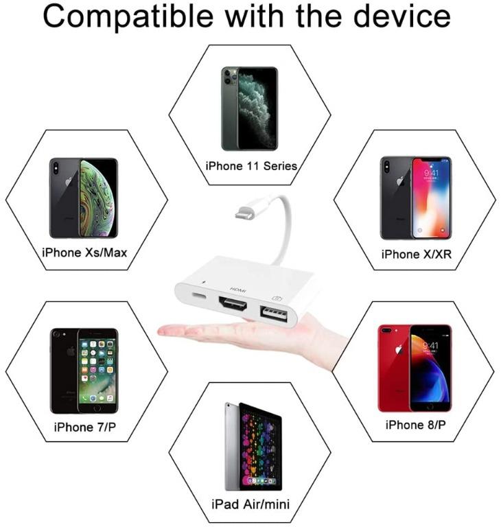 Lightening to HDMI Adapter, 3 in 1 Lightening 1080P Digital AV Adapter