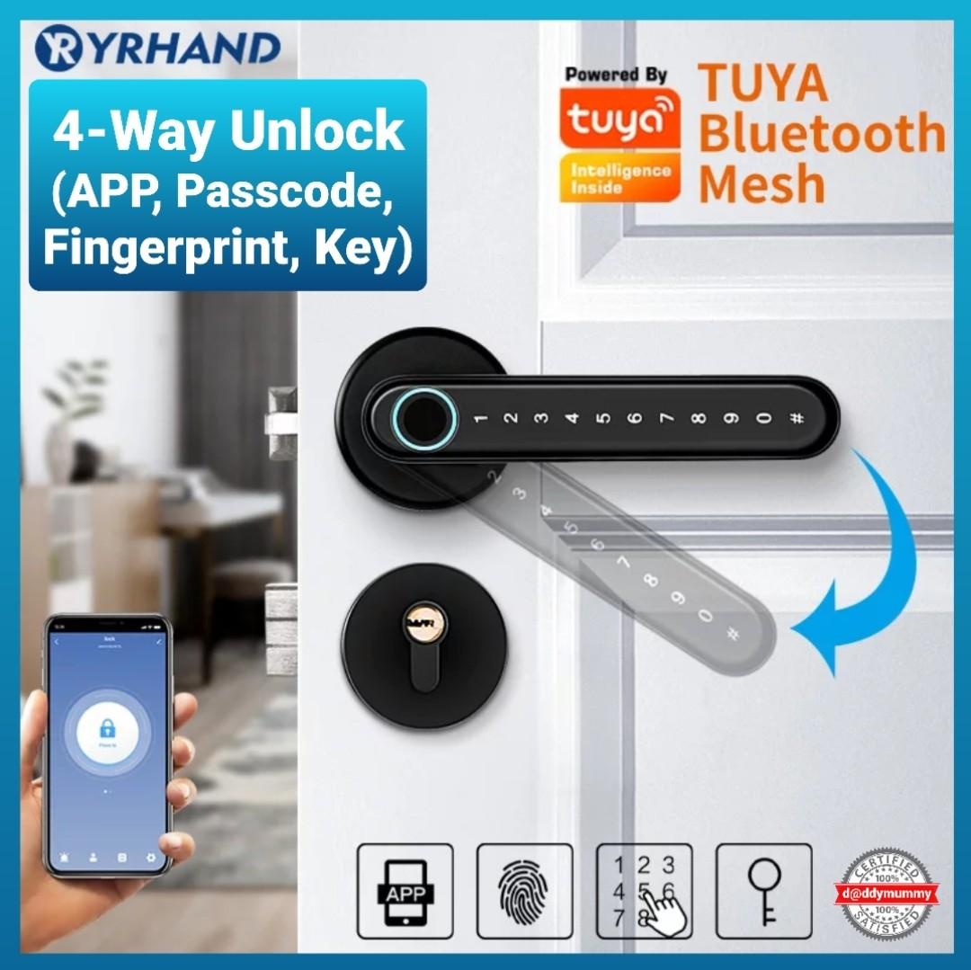 Newest Sl02 Smart Bluetooth Wifi Biometric Door Handle Lock Unlock Via Ttlock Tuya App Fingerprint Passcode Key Furniture Home Living Security Locks Locks Doors Gates On Carousell