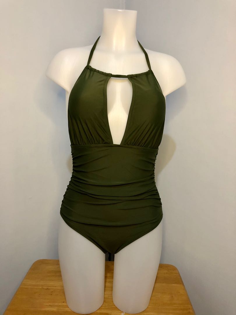 Olive Green One Piece Swimsuit, Women's Fashion, Swimwear, Bikinis