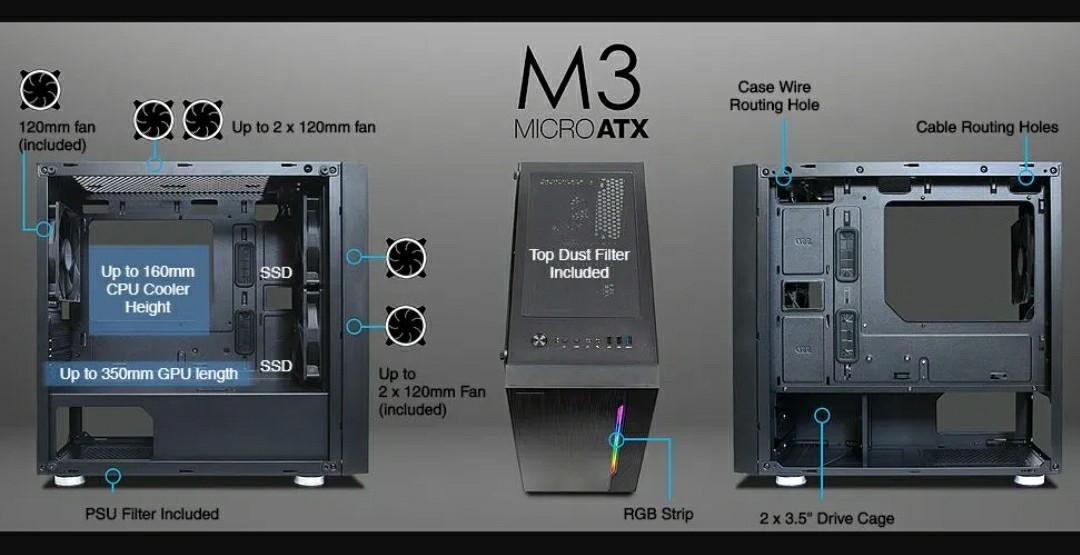 Tecware M3 Micro ATX Case (No Fans Included), Thermaltake Riing Blue